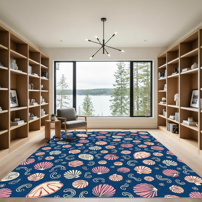 Navy Pink Cream Shell Waves Rug