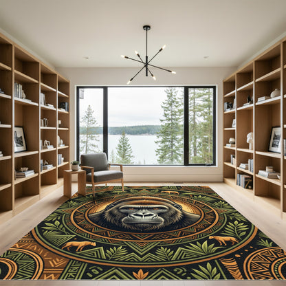 Majestic Tribal Gorilla Earthy Jungle Medallion Rug