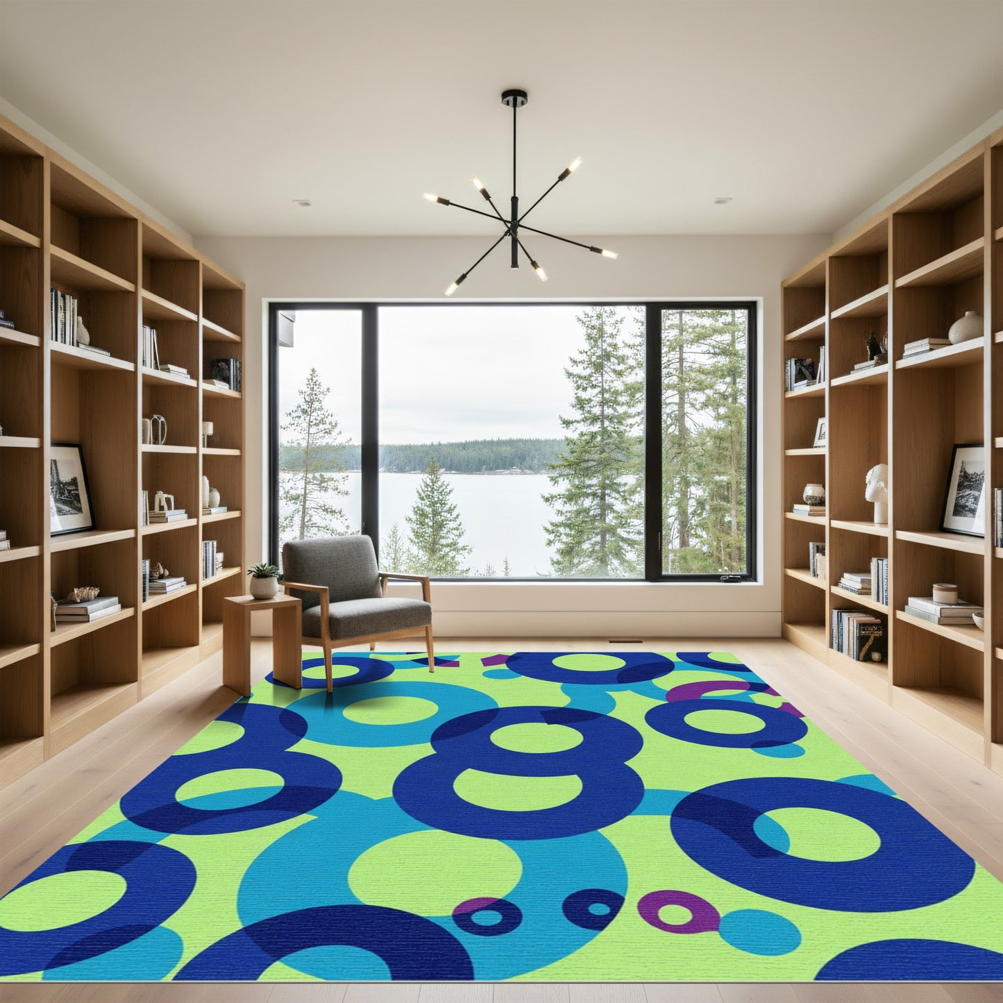 Retro Blue Circle Blend Rug