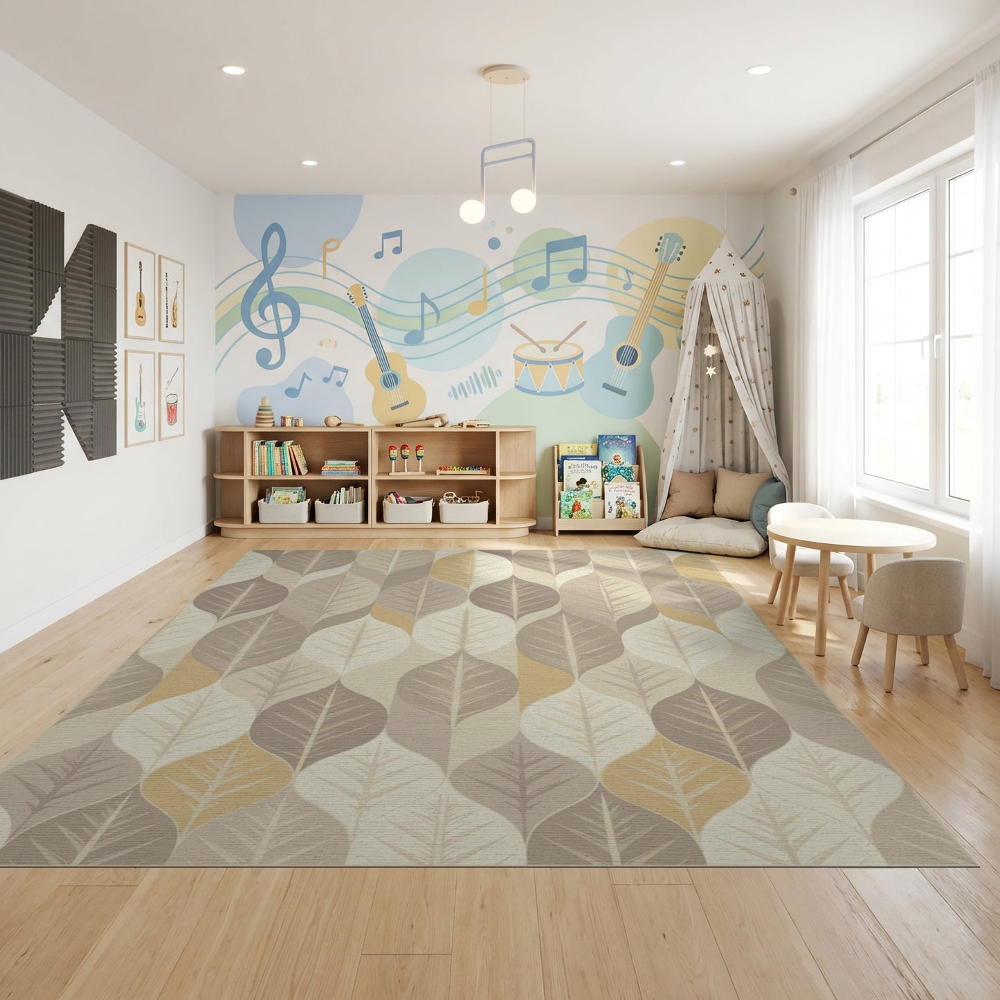 Modern Overlapping Leaves Neutral Tones Rug
