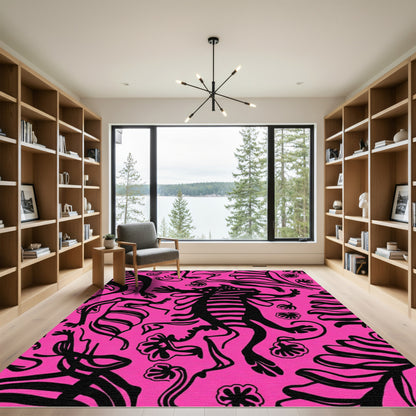 Black Creatures Pink Organic Composition Rug