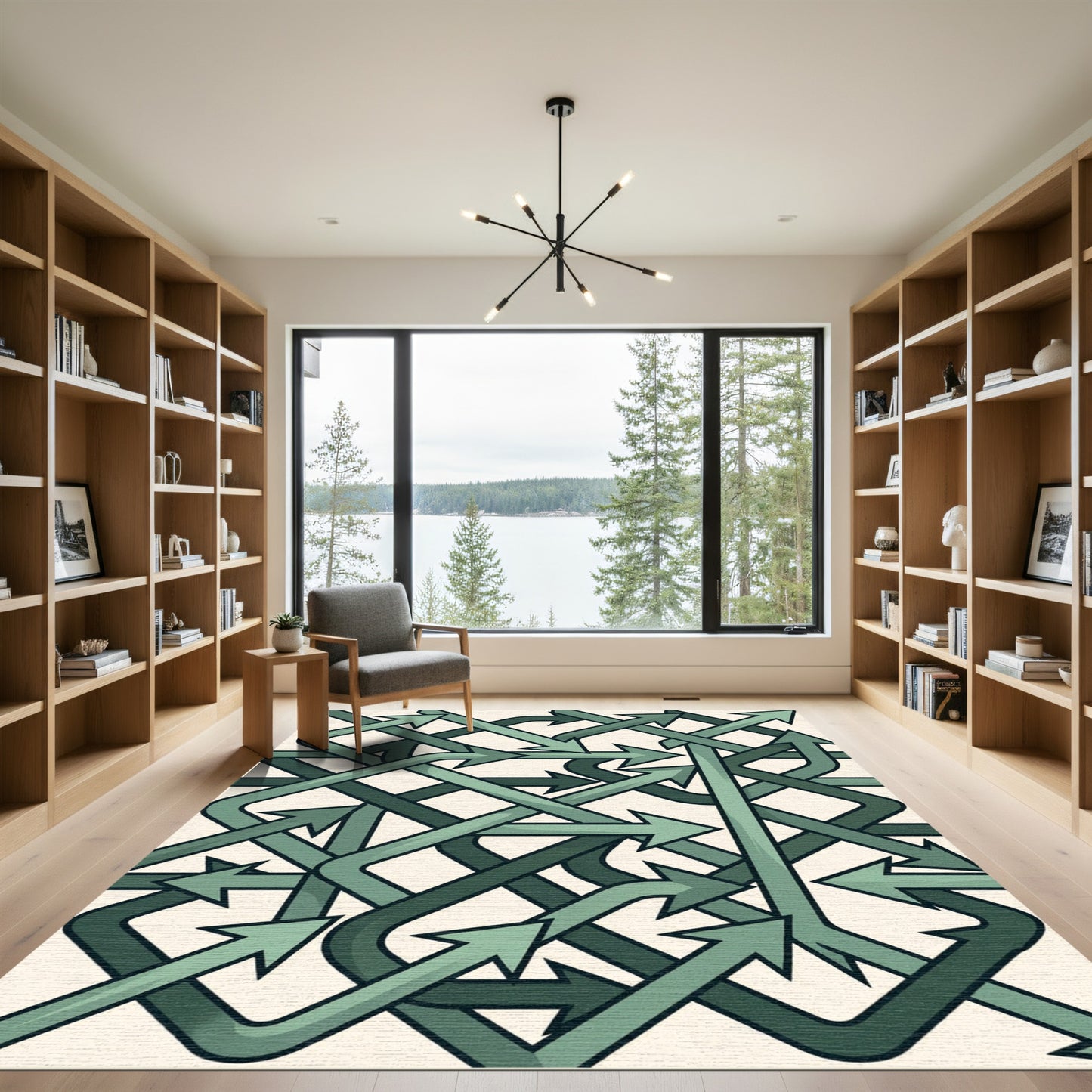Sage Interconnecting Geometric Arrow Linear Rug