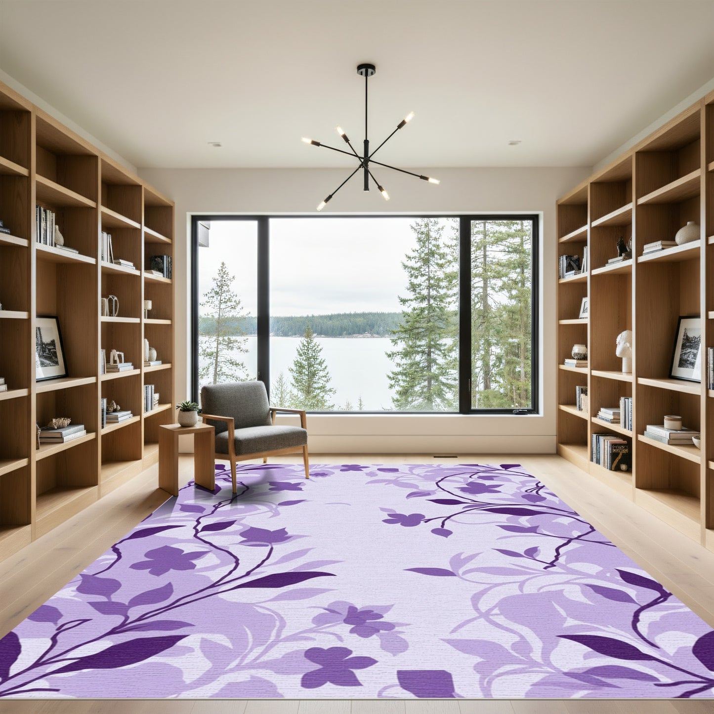 Purple Floral Vine Silhouette Rug