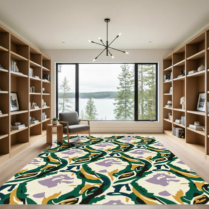 Green And Purple Abstract Organic Flow Rug