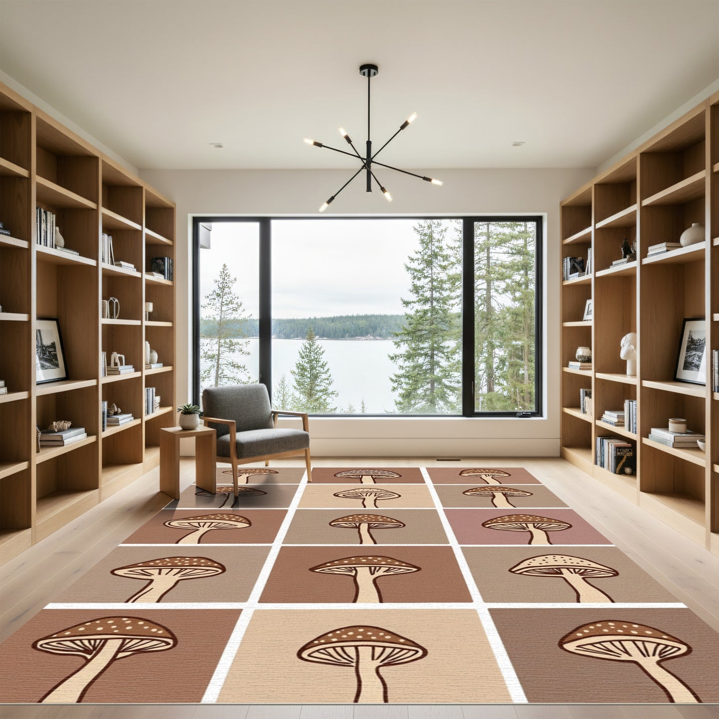 Brown Mushroom Grid Pattern Rug