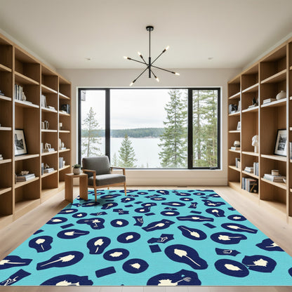 Teal Navy Abstract Object Scatter Rug