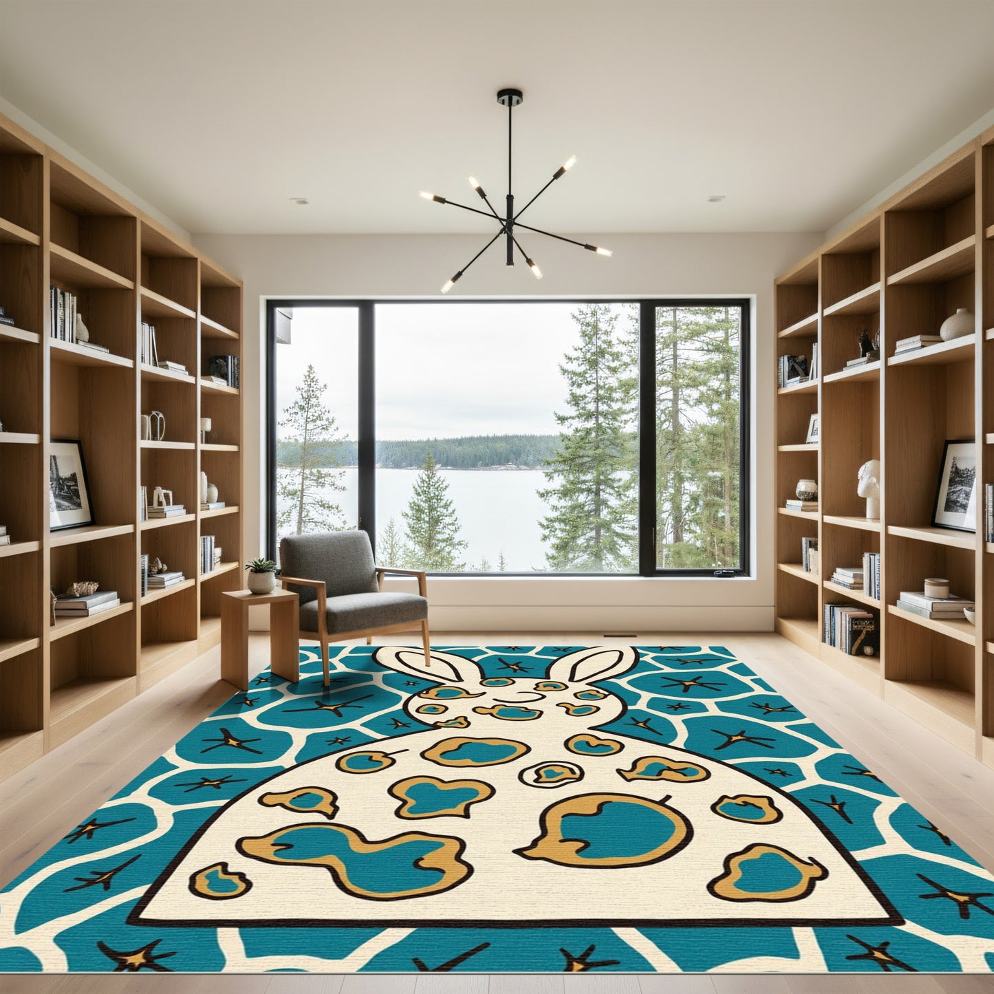 Whimsical Teal Abstract Spots Rabbit Rug