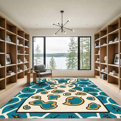 Whimsical Teal Abstract Spots Rabbit Rug
