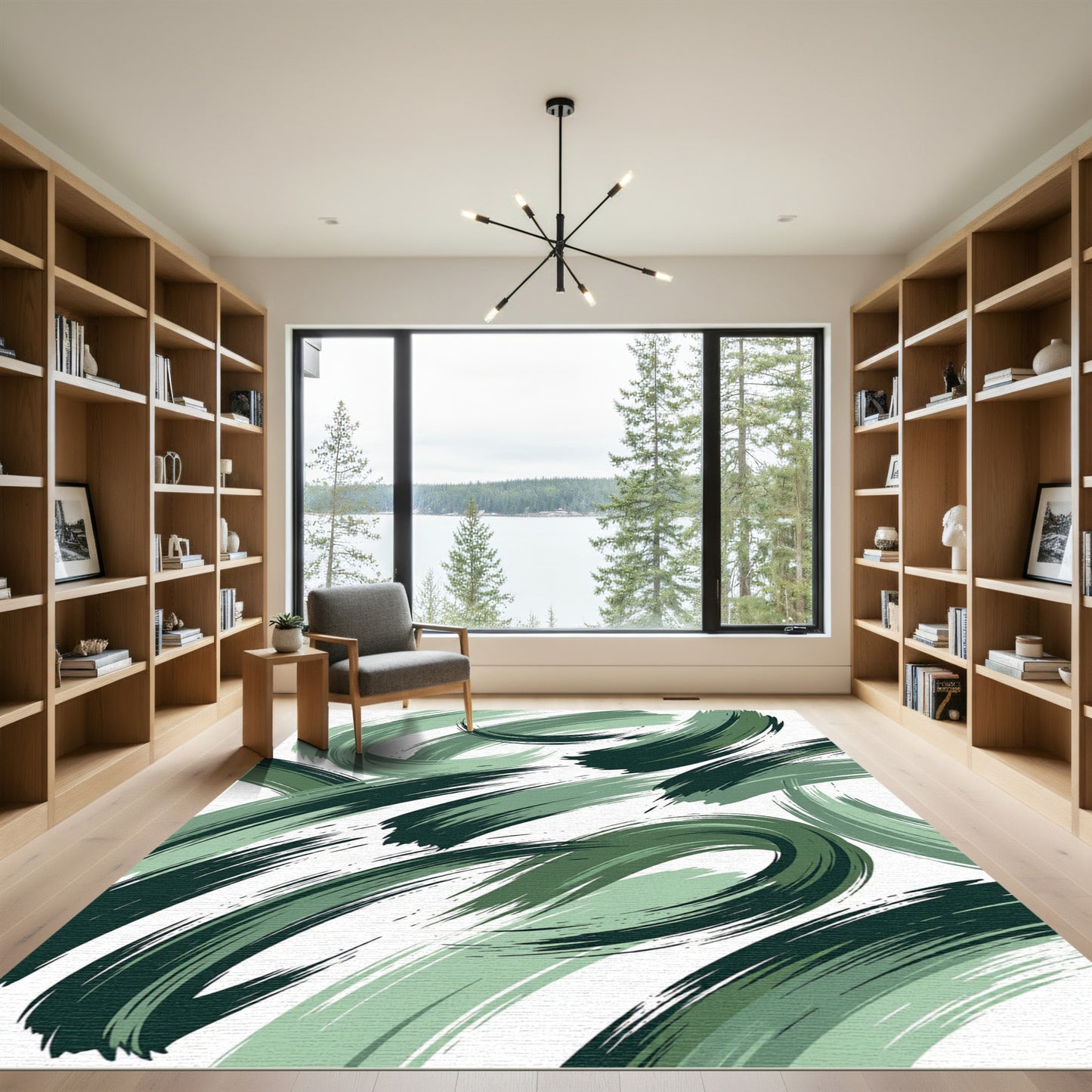 Abstract Swirl Green Brush Stroke Rug