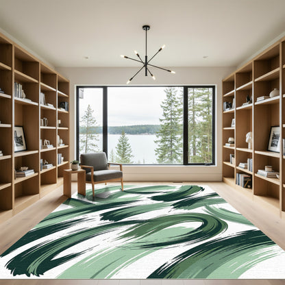 Abstract Swirl Green Brush Stroke Rug