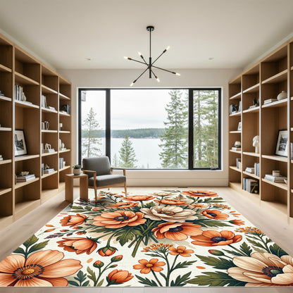 Vibrant Orange Floral Bouquet Art Rug