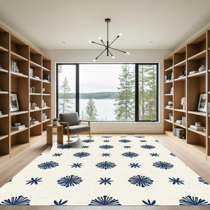 Navy Blue Starburst Floral Repeat Rug
