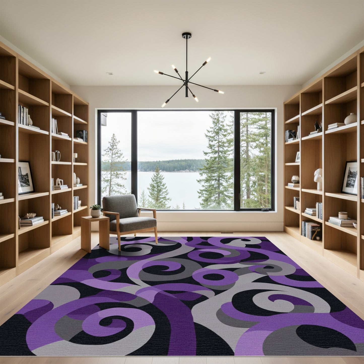Purple Gray Swirl Ribbon Abstract Rug