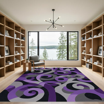 Purple Gray Swirl Ribbon Abstract Rug