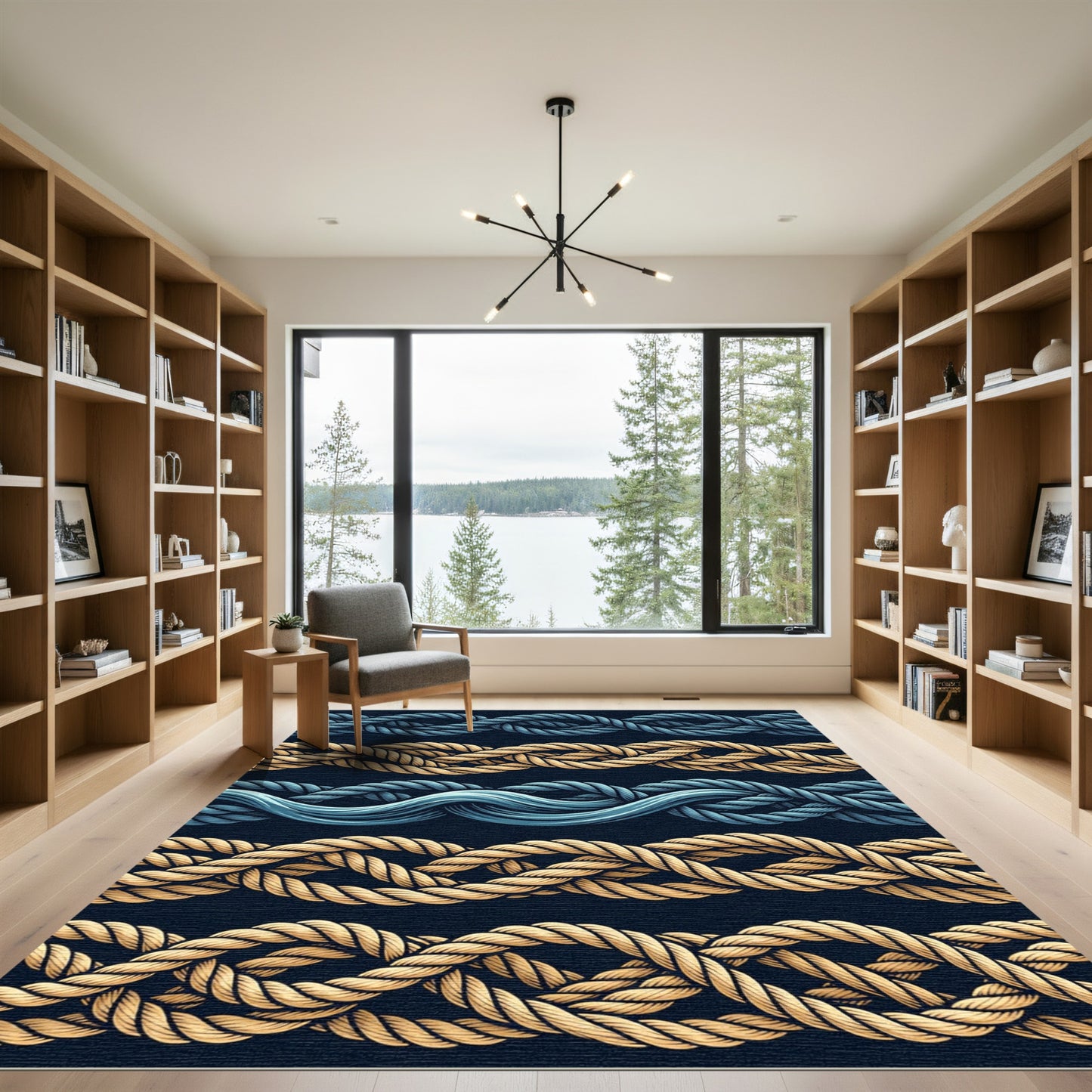 Navy Gold Twisted Rope Texture Rug