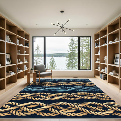 Navy Gold Twisted Rope Texture Rug