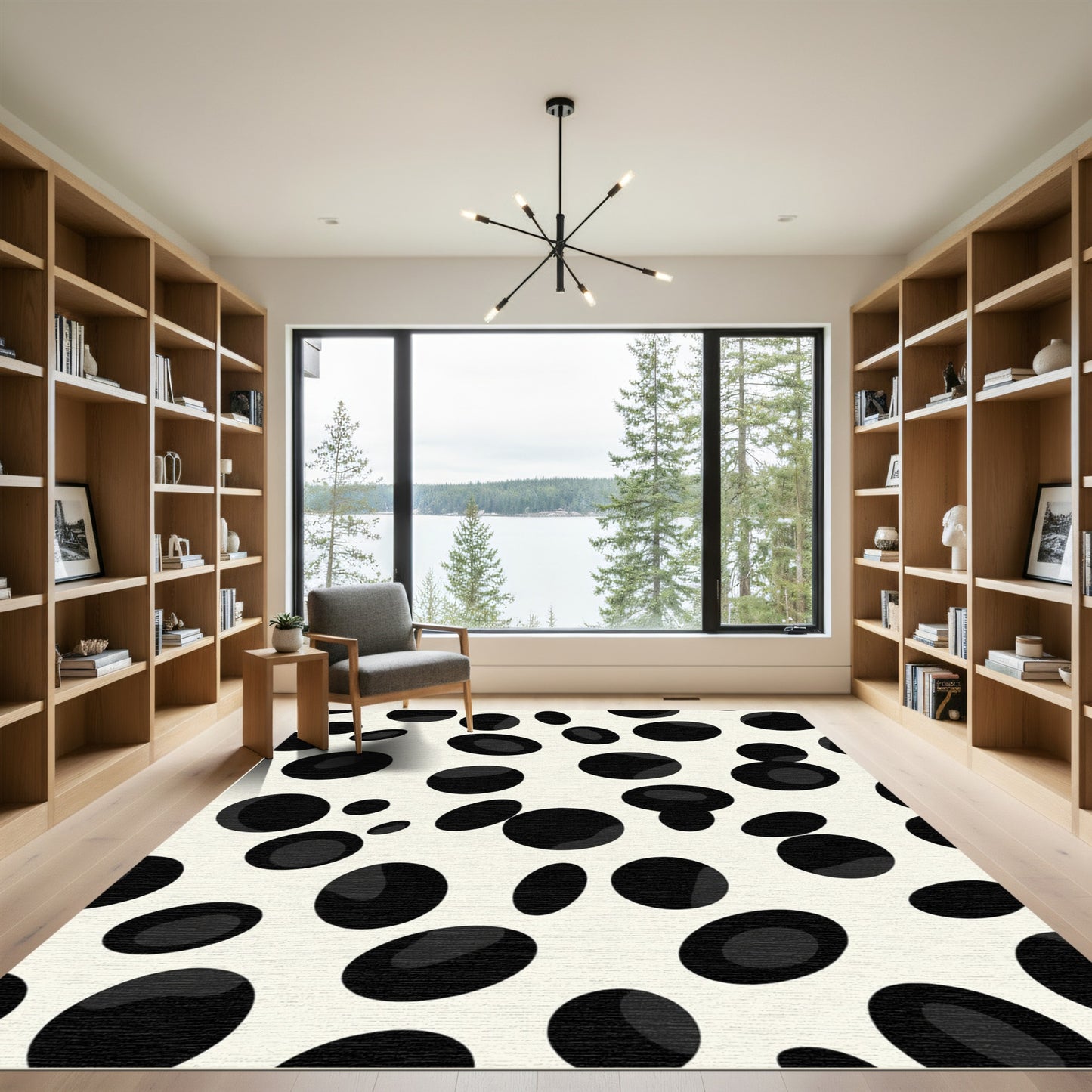 Black Spotted Irregular Circles Rug