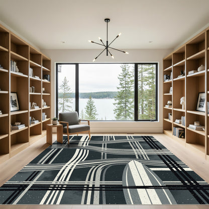 Monochrome Intersecting Waves Board Rug