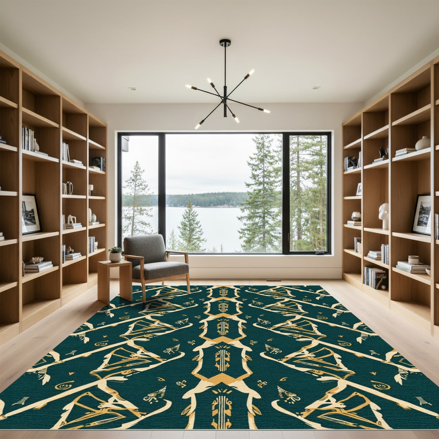 Teal Gold Geometric Art Deco Medallion Rug