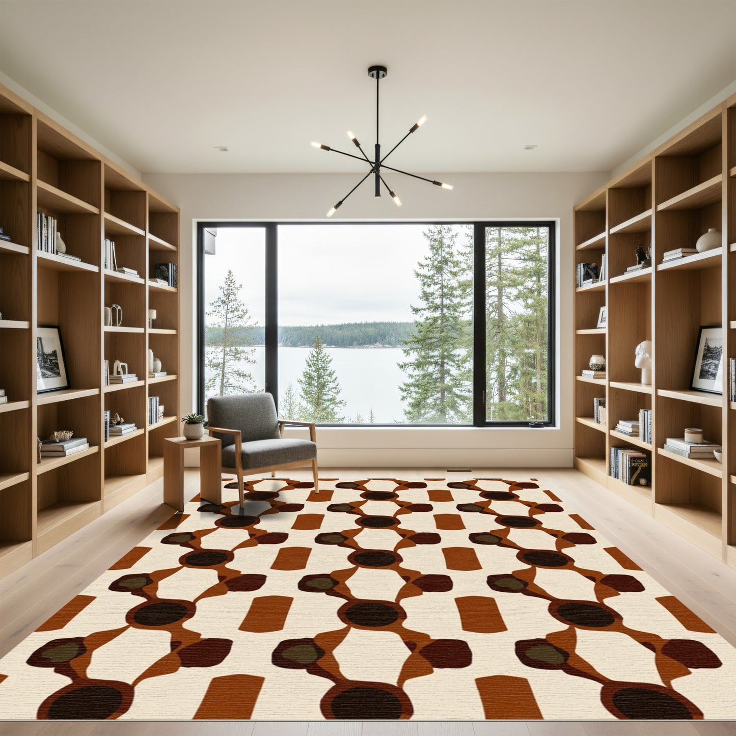 Retro Brown Geometric Chain Rug