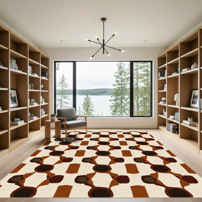 Retro Brown Geometric Chain Rug