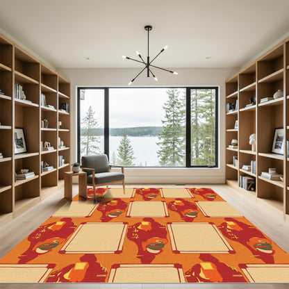 Red Ochre Abstract Figures with Panels Rug