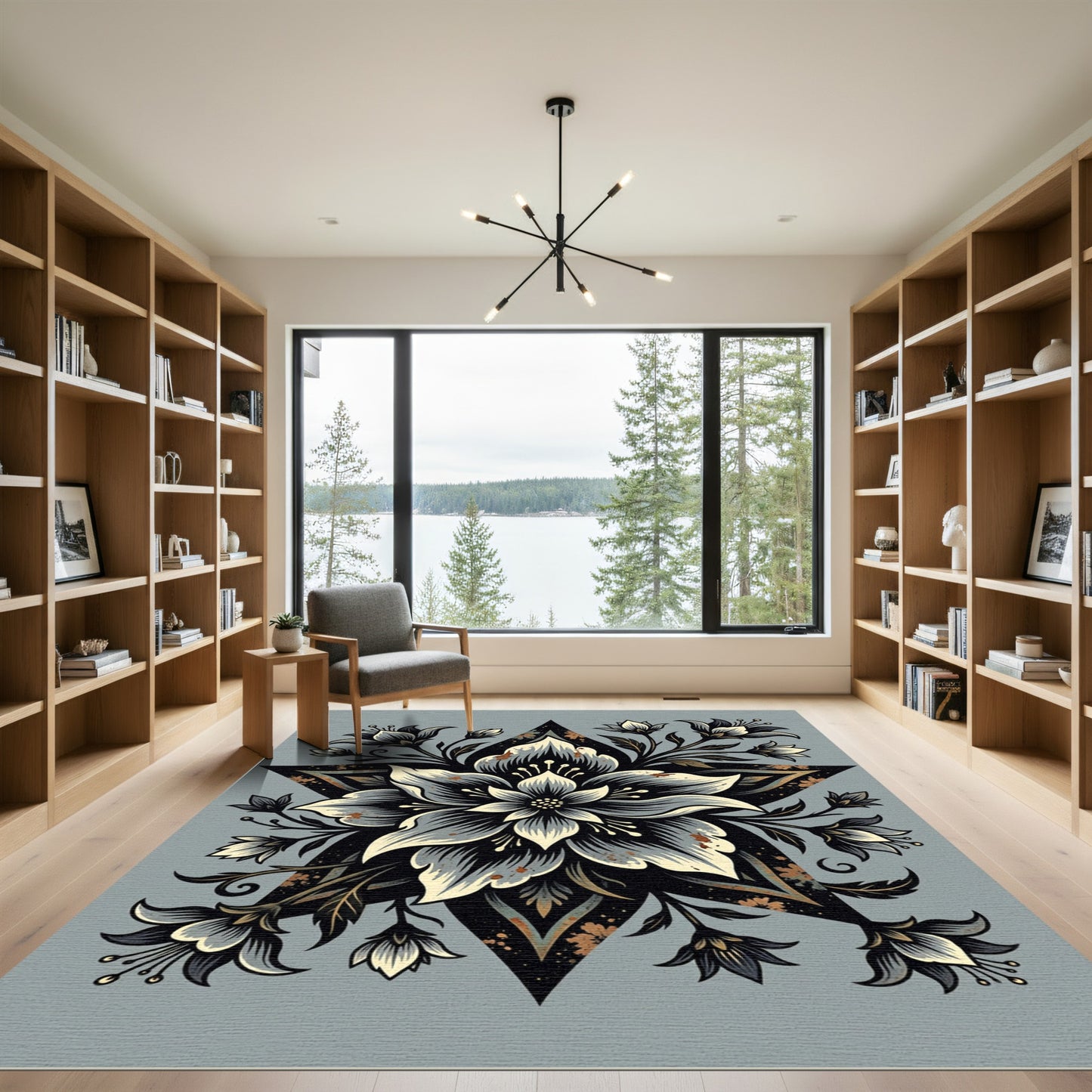 Monochromatic Floral Star Embossed Rug