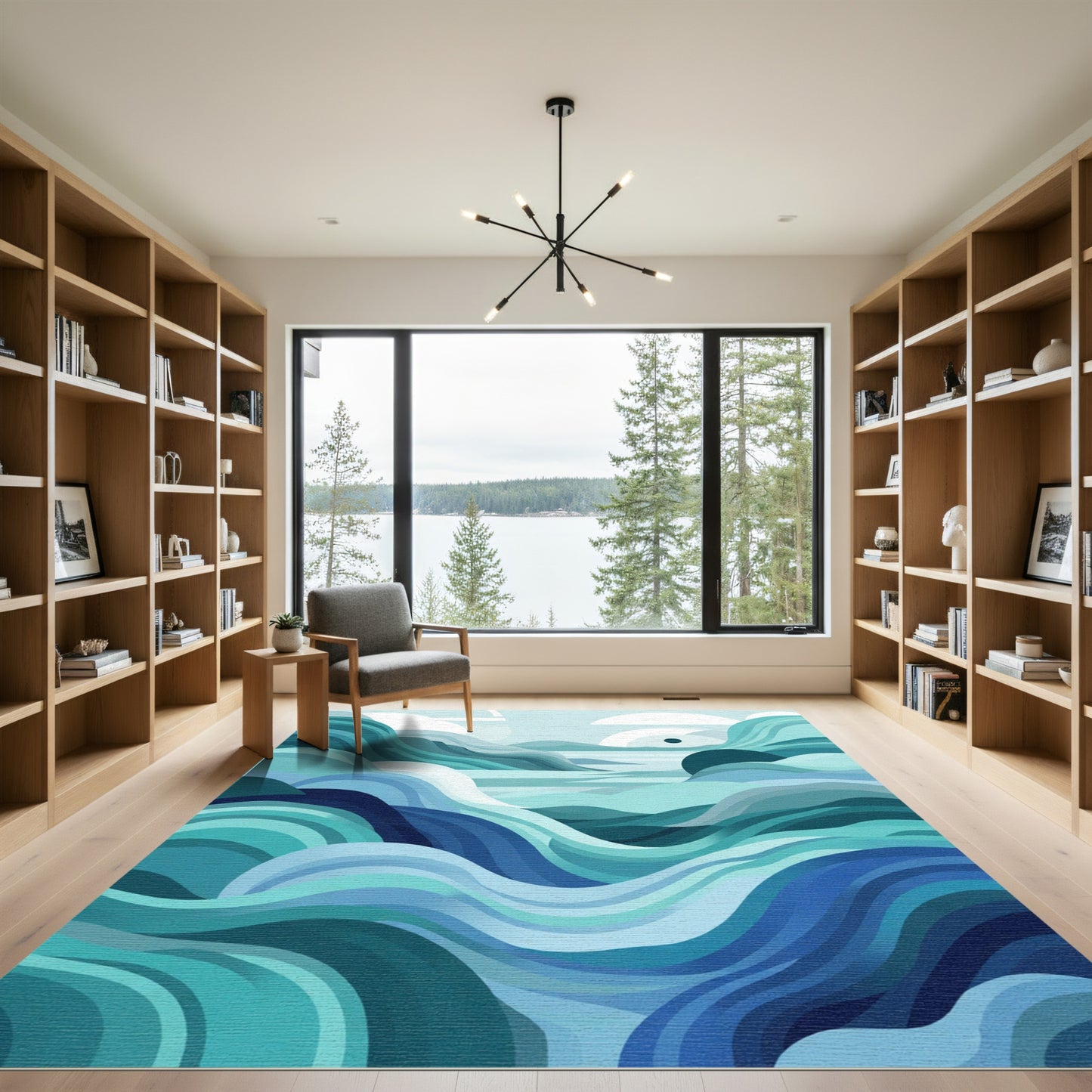 Calm Teal Wave Landscape Art Rug