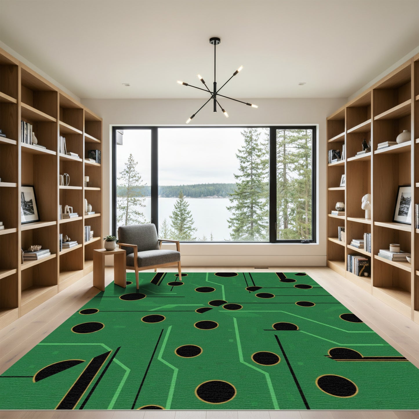 Green Circuit Board Geometric Abstract Rug