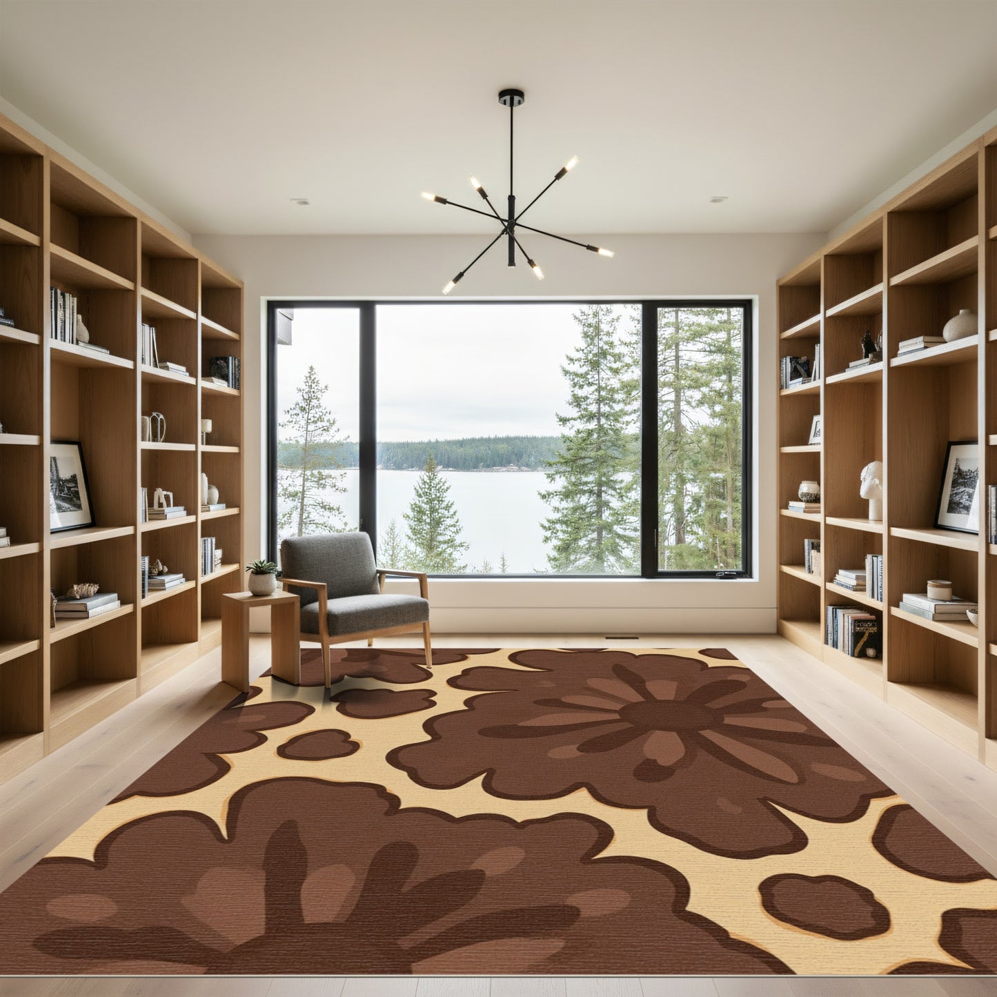 Retro Brown Floral Bloom Rug
