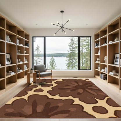 Retro Brown Floral Bloom Rug