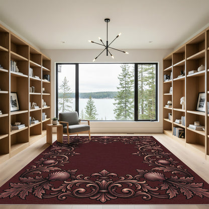 Ornate Floral Shell Flourish Frame Rug