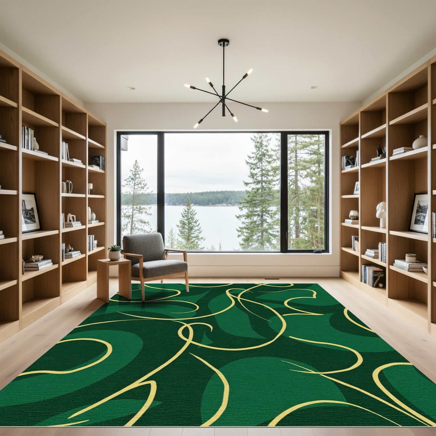 Deep Emerald Swirls Calligraphy Rug