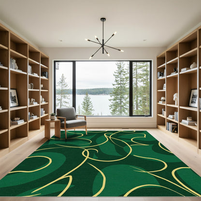 Deep Emerald Swirls Calligraphy Rug