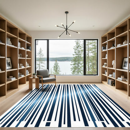 Modern Deep Blue Vertical Stripe Rug
