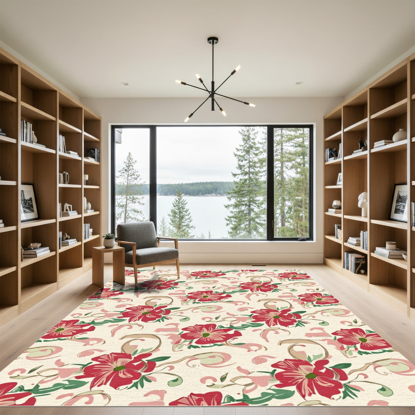 Crimson Red Floral Swirl Accent Rug