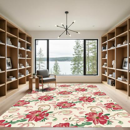 Crimson Red Floral Swirl Accent Rug