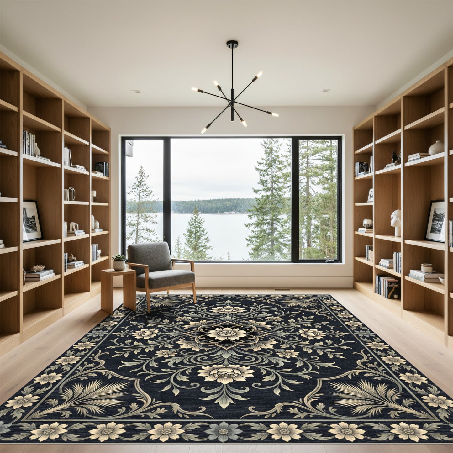 Classic Tan Floral Scroll Border Rug