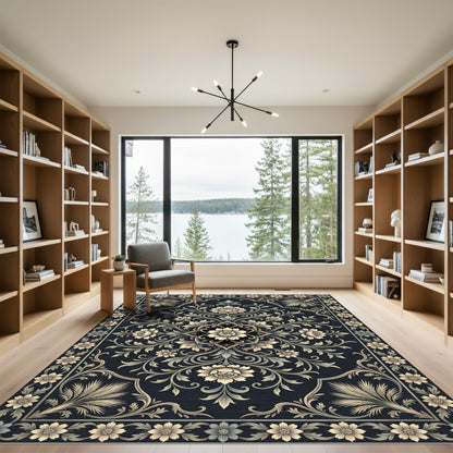 Classic Tan Floral Scroll Border Rug