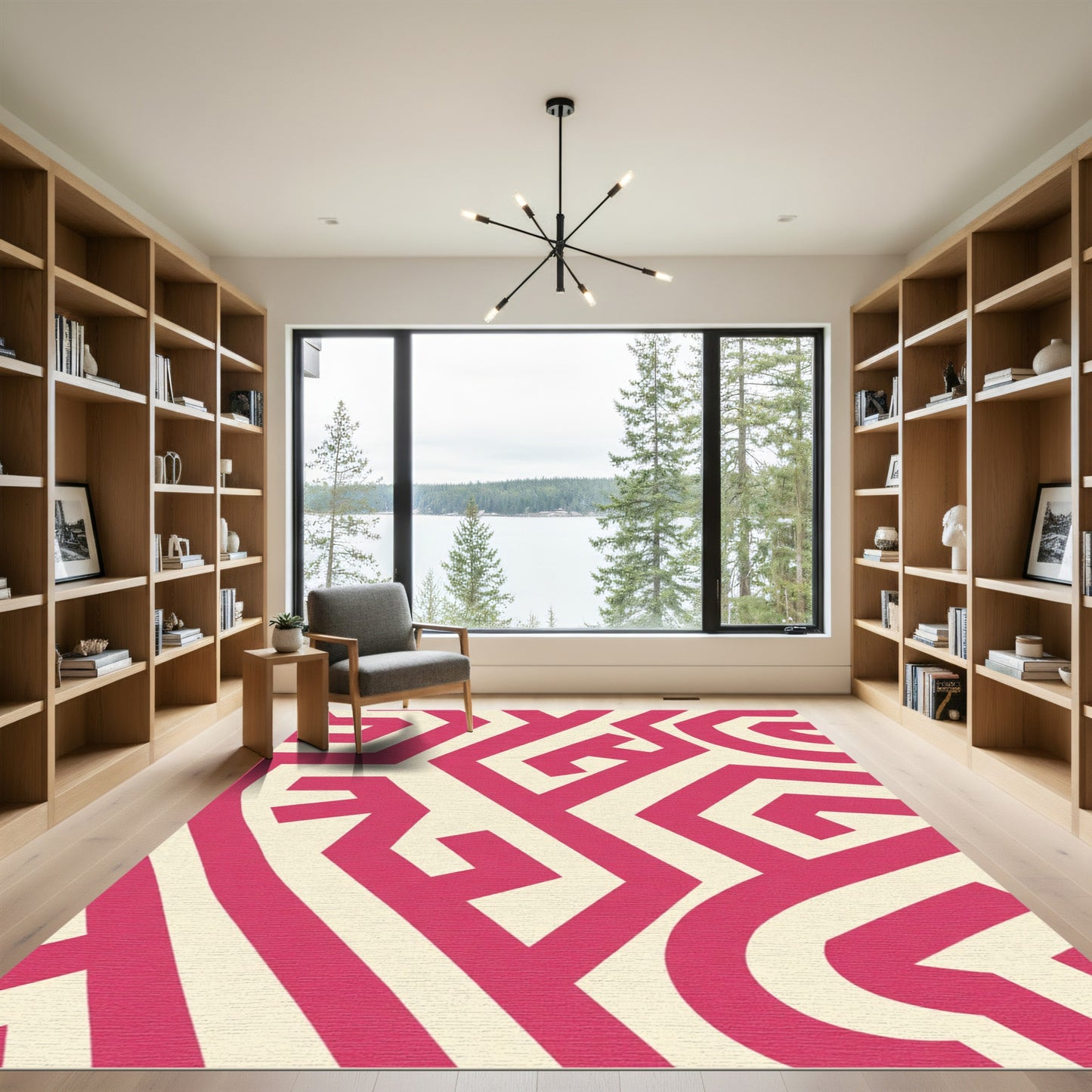 Bright Pink Geometric Maze Rug