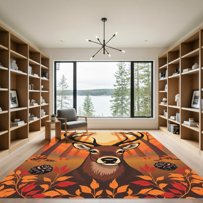 Majestic Buck Autumn Forest Scene Rug