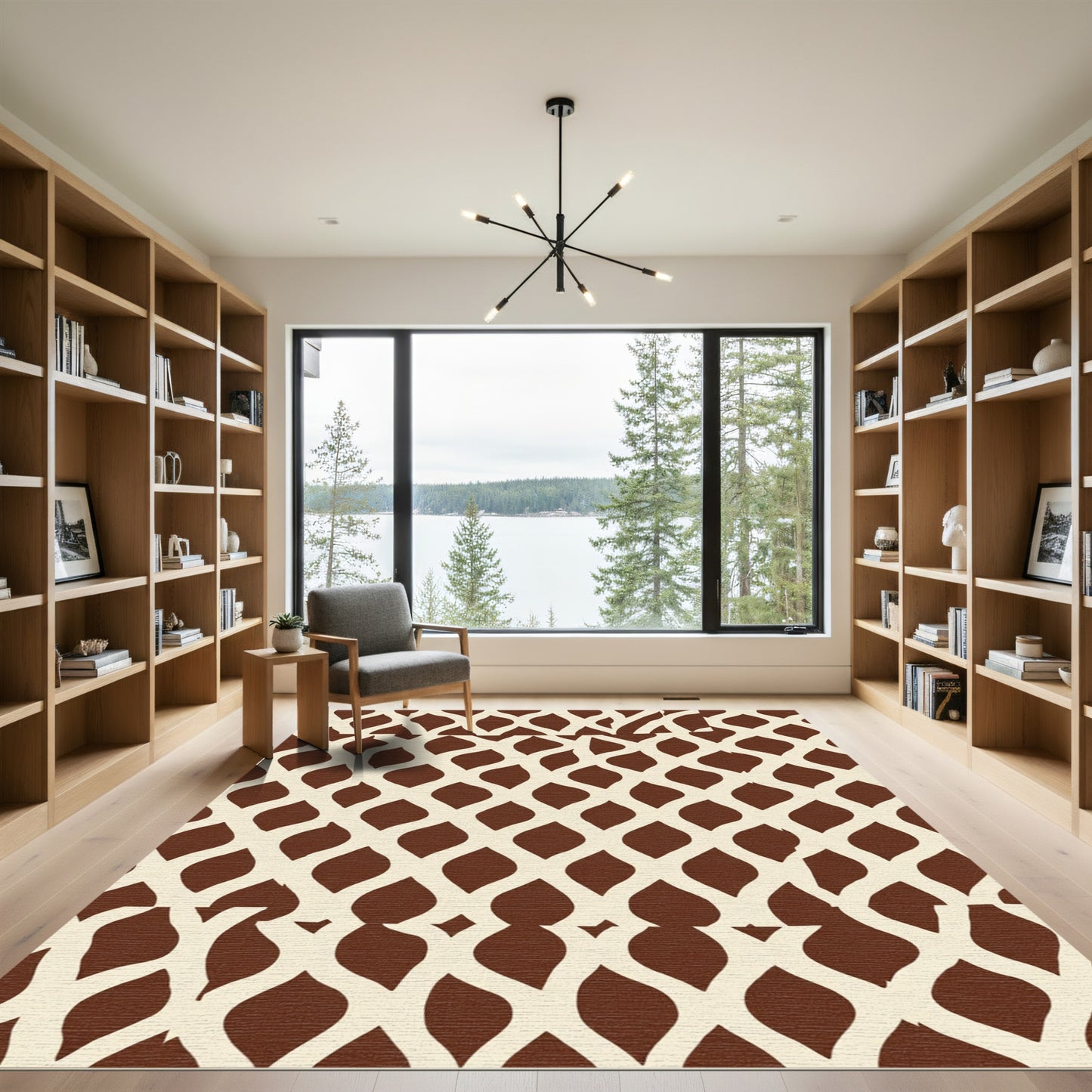 Cream Brown Interlocking Leaf Rug