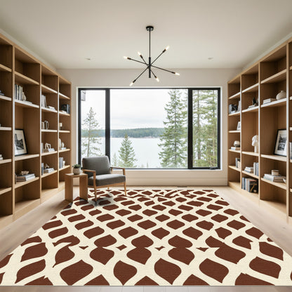 Cream Brown Interlocking Leaf Rug