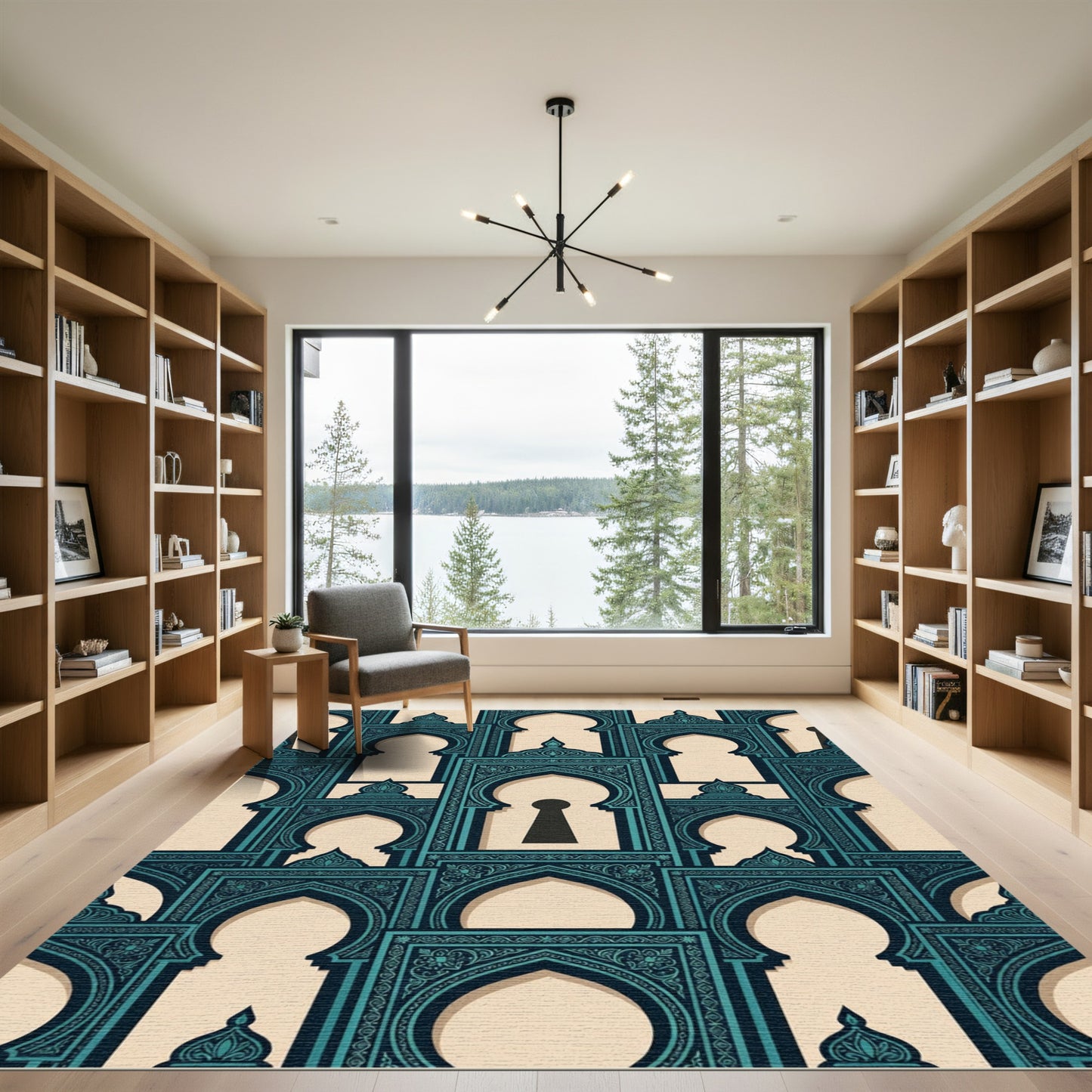Teal Archway Keyhole Geometric Wall Tile Rug