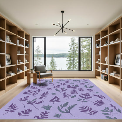Purple Green Leafy Botanical Pattern Rug