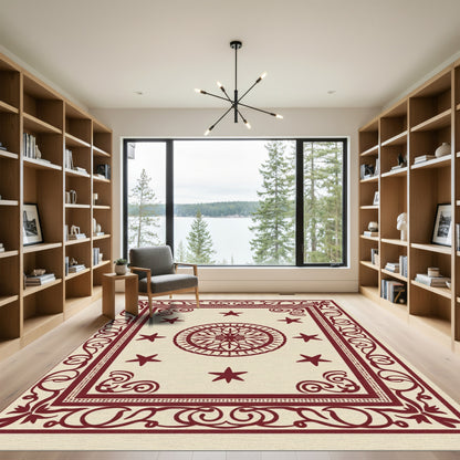 Deep Red Star Medallion Bordered Rug