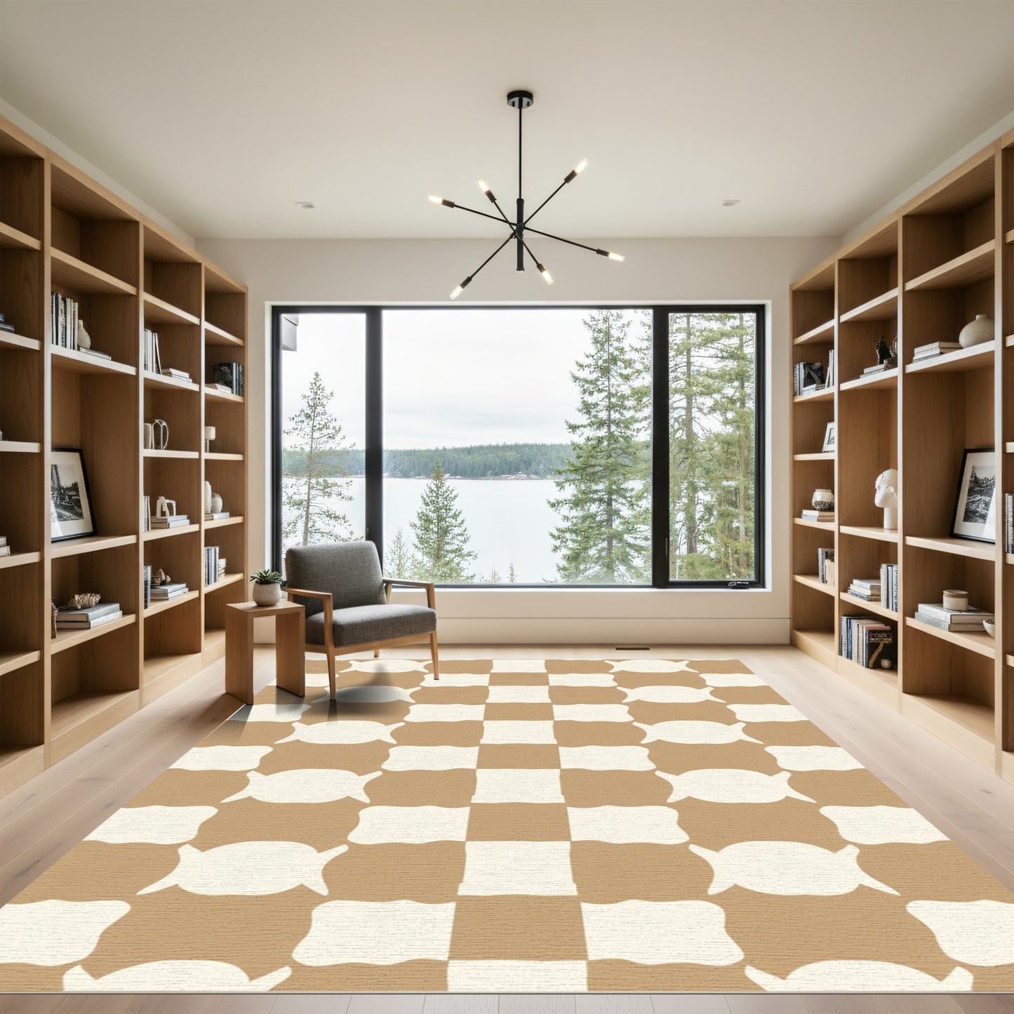 Tan Cream Checkerboard Bowtie Accordion Rug
