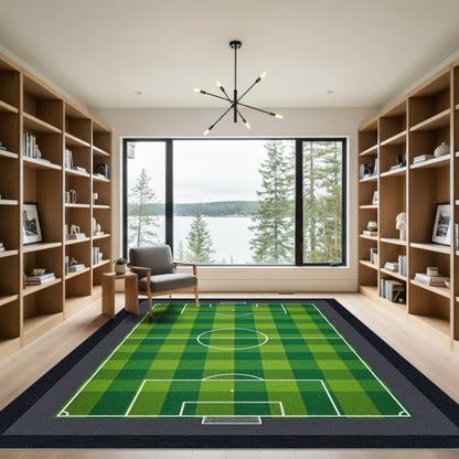 Grass Green Checkered Soccer Field Pitch Rug