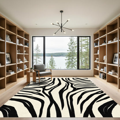 Cream Black Zebra Stripes Rug