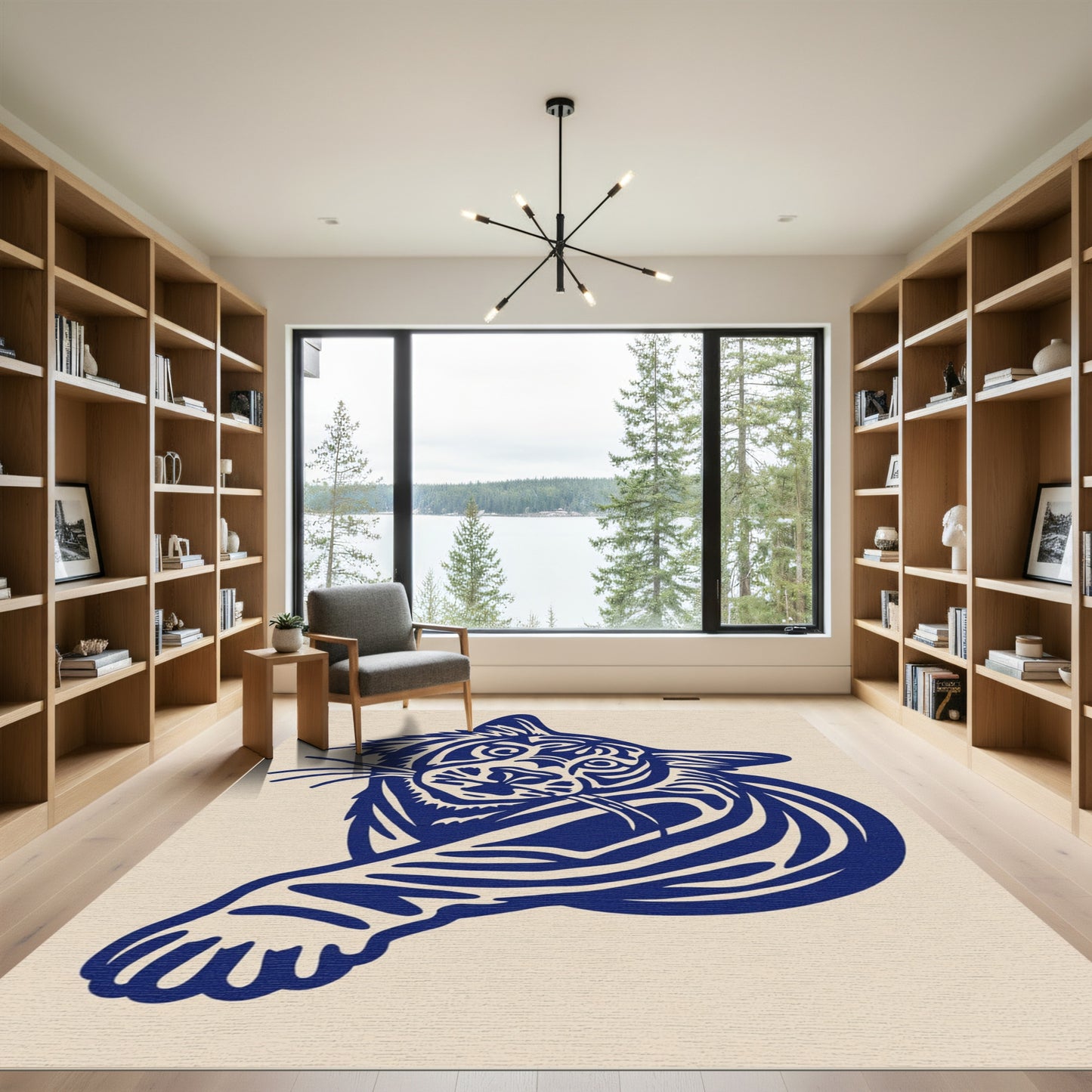 Bold Blue Feline Tiger Head Rug
